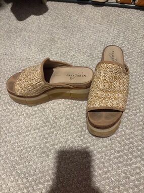 Naked Feet Tan Woven Platform Slide Mules